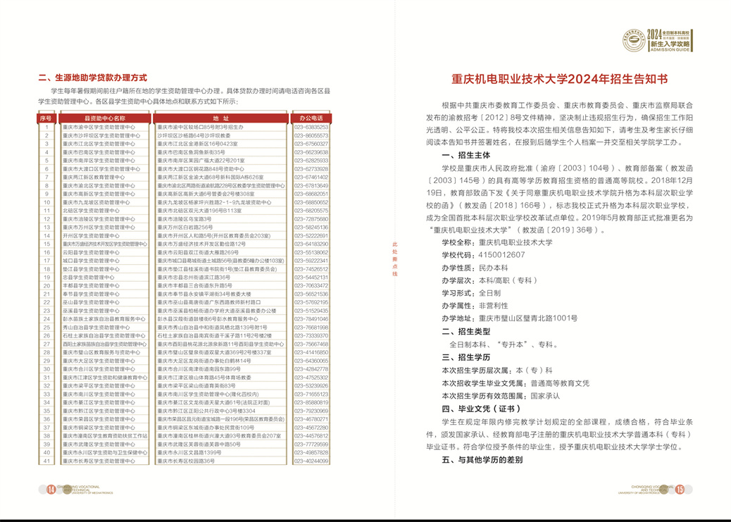 2024年重庆机电职业技术大学专升本入学须知